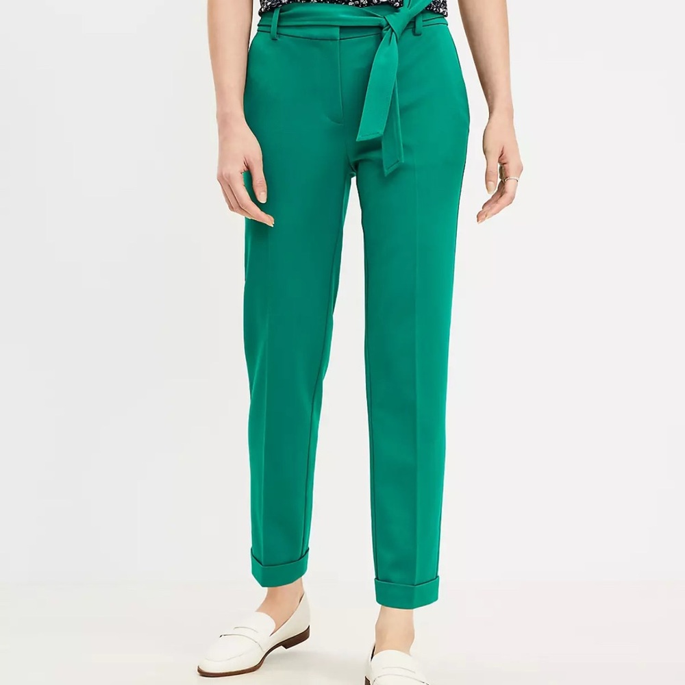LOFT Green Trousers with Paper Bag Waist